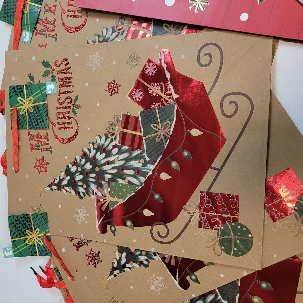 Festive Christmas Gift Bags Set - Red, Gold, and Silver